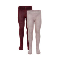 Minymo Strumpfhosen 2-pack Ripp bordeaux/rosa 583