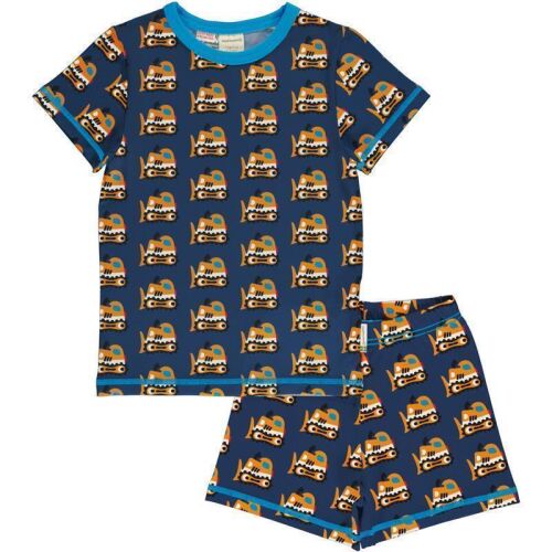 Maxomorra Pyjamaset kurz Bulldozer navy, BIO