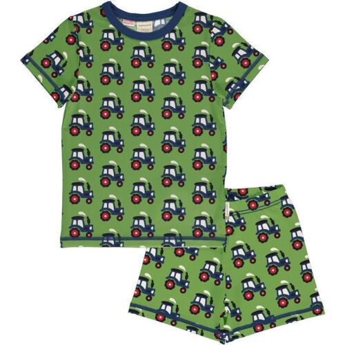 Maxomorra Pyjamaset kurz Traktor grün, BIO