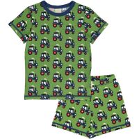 Maxomorra Pyjamaset kurz Traktor grün, BIO