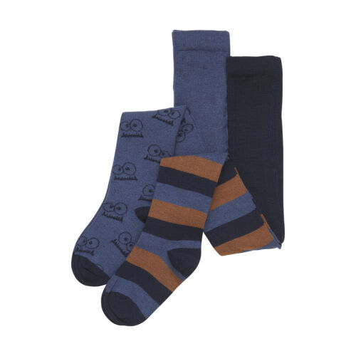 Minymo Strumpfhosen 2-pack streifen navy/braun Monster