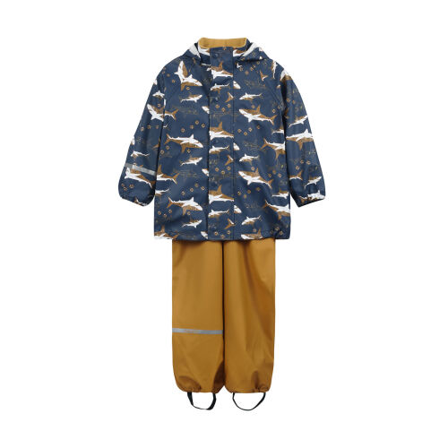 Celavi Set: Regenjacke + Regenlatzhose 2588 Dunkelblau mit Hai