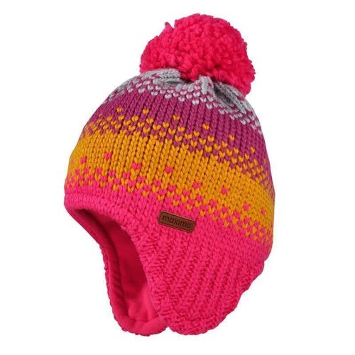 Maximo Bommelmütze Strick 33574 pink/grau/senf/lila