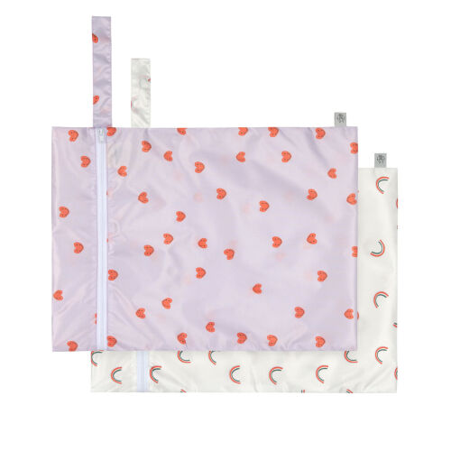 Lässig Nasstasche 2-Pack Regebogen/Herz weiß/lavendel