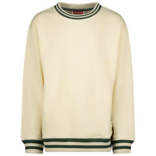 Vingino Boys Sweatshirt Nijo beige mit grün/beige gestreiften Kragen