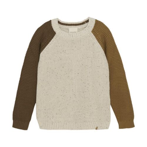 Minymo Strickpullover 2055 beige mit braunen Ärmeln