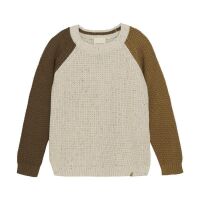 Minymo Strickpullover 2055 beige mit braunen Ärmeln