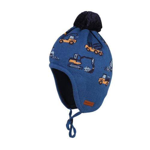 Maximo Baby-Wintermütze zum Binden Baufahrzeuge 45571-3900 blau