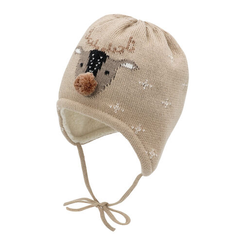 Maximo Baby Strickmütze zum Binden Rentier 45571-391276 col.62 beige