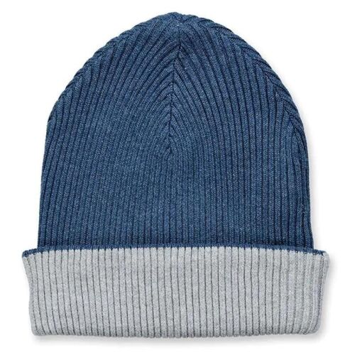Sense Organics Strickmütze mit Umschlag Moko blau/grau