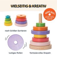 Merle Baby Stapelturm aus Holz – mit farbigen Ringen
