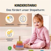 Merle Baby Stapelturm aus Holz – mit farbigen Ringen