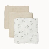 Pippi 3-er pack Spucktücher 65x65cm 6669 Hasen weiß/beige