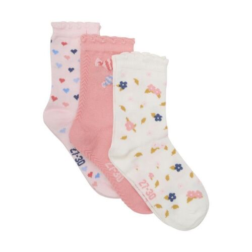 Minymo Socken 3-Pack 123833 weiss/lachs/rosa Blumen/Herzen