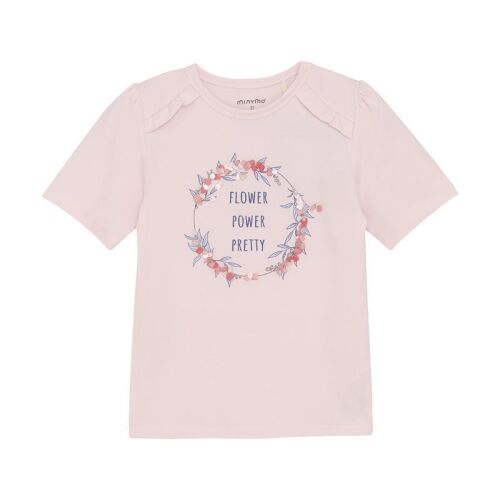 Minymo Kurzarm-Shirt Flower Power Pretty 1110 weiss mit Glitzer Pailletten, BIO