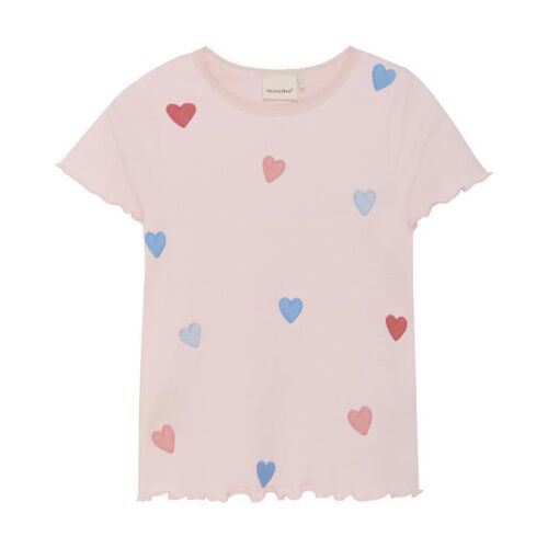 Minymo Kurzarm-Shirt Pink Dogwood 123800 rosa mit Herzen, Bio