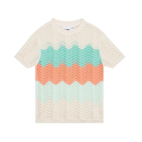 Someone kurzarm gehäckeltes Shirt gestreift AAGJE-G-11-C weiß/türkis/rosa