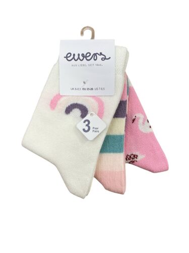 Ewers Socken 3er Pack Regenbogen/Ringel/Schwan 205421 0002 (beige) rosa