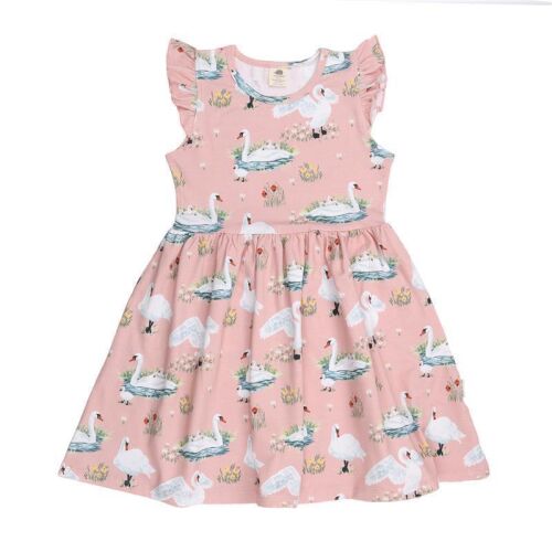 Walkiddy ärmelloses Kleid Swans in Spring SP13-290 Rosa/Schwäne