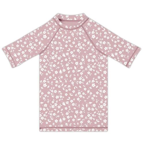 Slipstop kurzarm UV-Badeshirt Rose Flower Altrosa/Blumen weiß