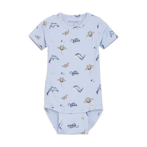 Minymo Kurzarm-Body Meerestiere 113943 Fb.7112 Hellblau/Ripp