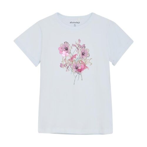Minymo T-Shirt Blumen 123929 Fb.7005 Hellblau/Pink