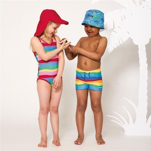 Unitop Herren Badehose Hawaii-Look – Bunt Gestreift, Schnell Trocknend, Mit Seitentasche & Netzfutter