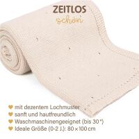 Merle Strick-Babydecke mit Lochmuster 80x100 - Perlweiß
