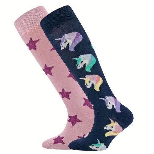 Ewers Kniestrümpfe 2-Pack Einhörner/Sterne 1520252 navy/lila