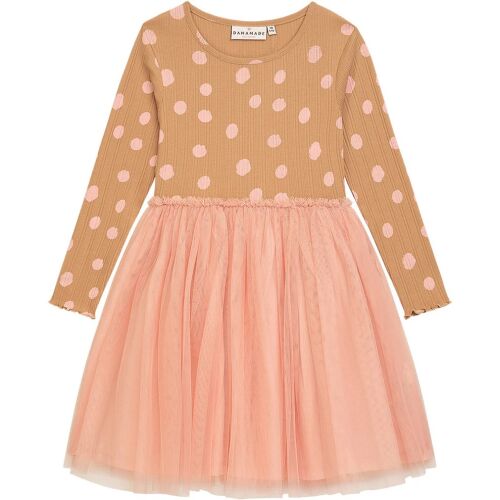 Danamade Langarm Kleid mit Tüllrock DBRANDA - D3125-019 Beige/Rosa Punkte
