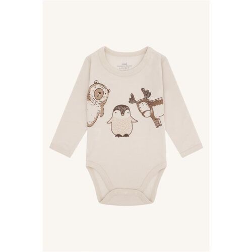 Hust & Claire Langarm-Body aus Wolle-Viskose Baloo Animals 38354-4501 Beige mit Tieren