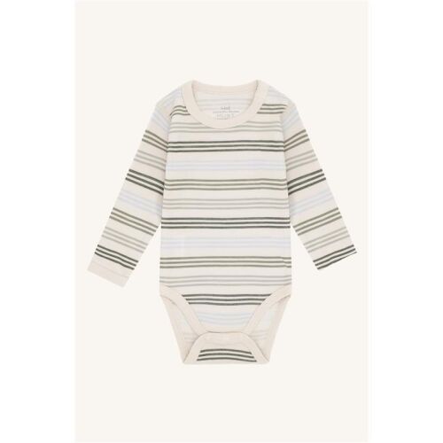 Hust & Claire Langarm-Body aus Wolle-Viskose Baloo 3-Stripes 38375-4501 gestreift creme/grün/hellblau