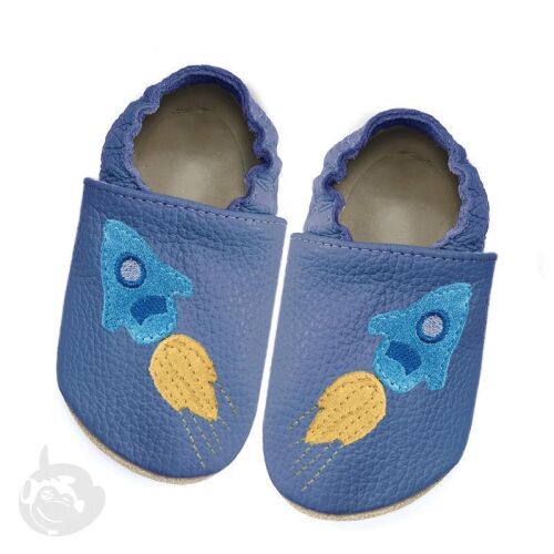 Funky Monkey Barfuß Lederpatschen mit Gummisohle Rakete navy