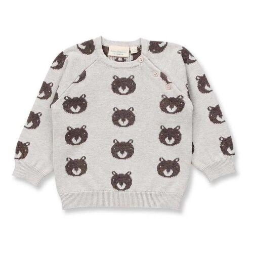 Sense Organics Baby Strickpullover Victor 2527103-178001 Cremegrau mit Bärenmotiv