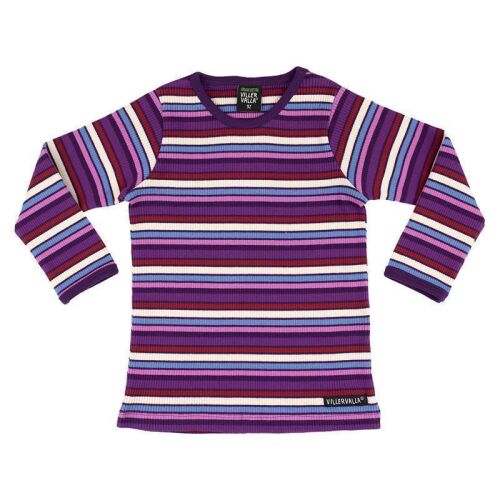 Villervalla Langarm Rib T-Shirt 242ME Grape lila/blau/weiß gestreift