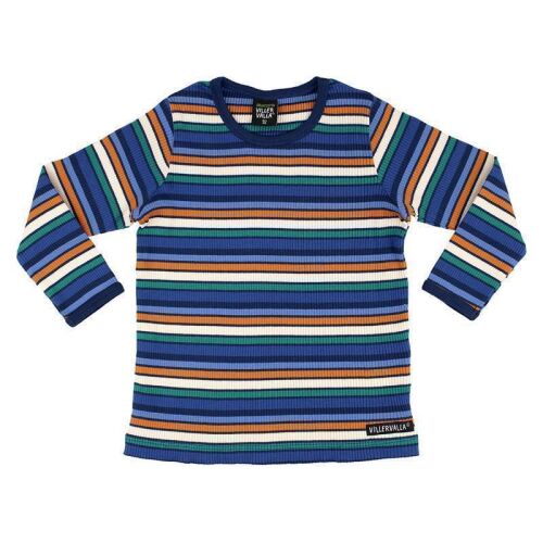 Villervalla Langarm Rib T-Shirt 242ME Pacific blau/orange/weiß gestreift