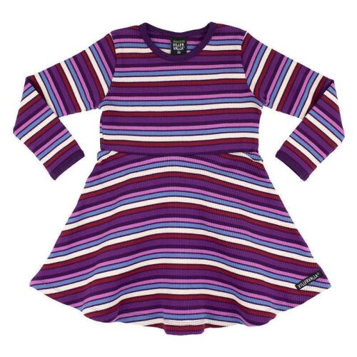 Villervalla Langarm Rib Kleid 244ME Grape lila/blau/weiß gestreift