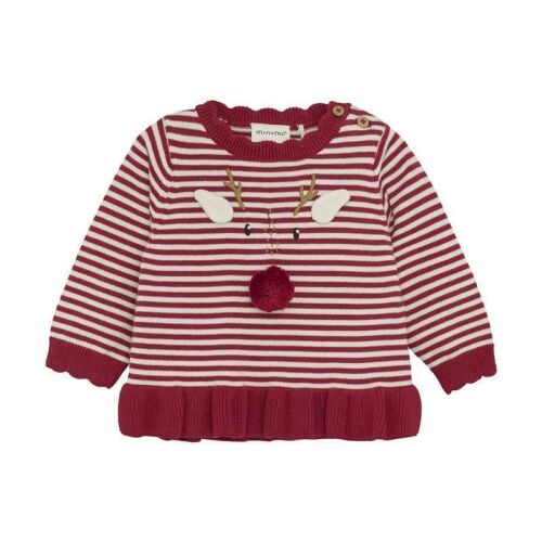Minymo Strickpullover Rentier 114167-4988 Rot-Weiß gestreift