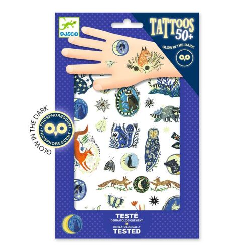 Djeco Tattoos leuchtend Nachttiere blau 9618