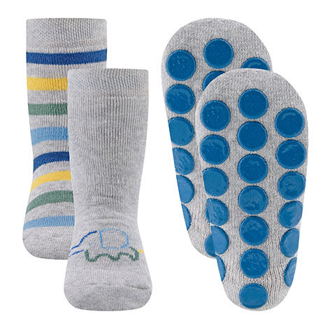 Ewers Anti-Rutsch-Socken 2-Pack Elefant/Ringel 225144-0002 Grau