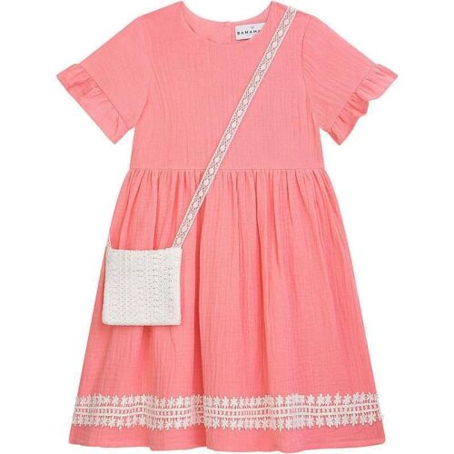 Danamade Kurzarm Kleid DLEONIE - D1126-063 + Häkeltasche pink
