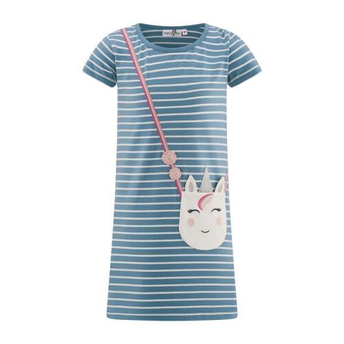 Happy Girls Kurzarm-Kleid gestreift mit Einhorn-Tasche 961310-58 dove blue