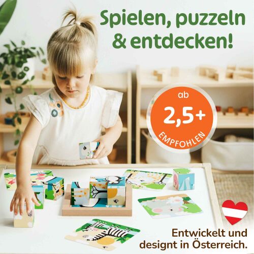 Merle Bilderwürfelpuzzle aus Holz 6-in-1 Löwe