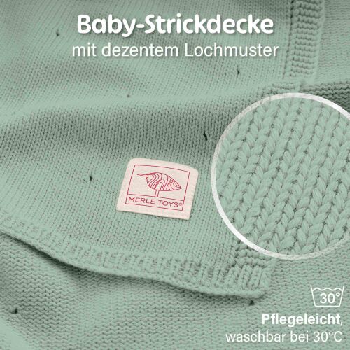 Merle Strick-Babydecke mit Lochmuster 80x100 - Salbeigrün