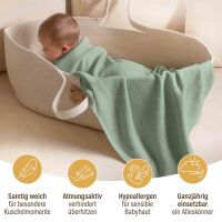 Merle Strick-Babydecke mit Lochmuster 80x100 - Salbeigrün