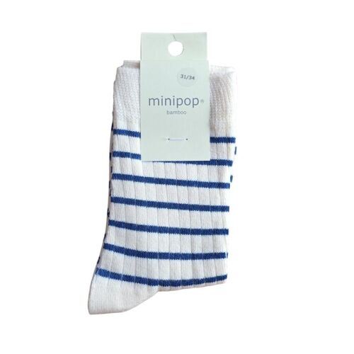 Minipop Socken aus Bambus MP45 Deep Cobalt/creme gestreift