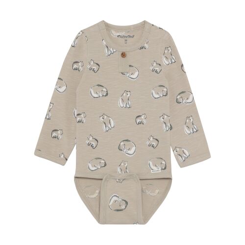 Minymo Langarm-Body 114456-1206 Eisbärchen beige