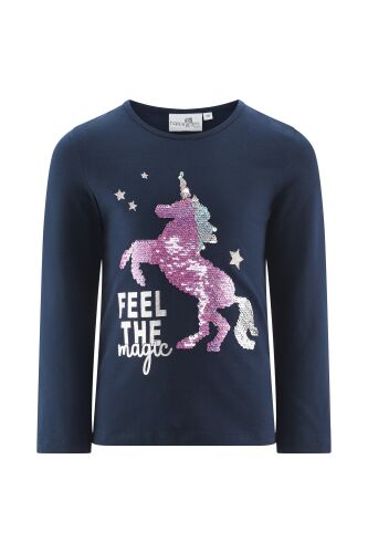 Happy Girls LA-Shirt 763102 Einhorn Wende-Paillietten navy