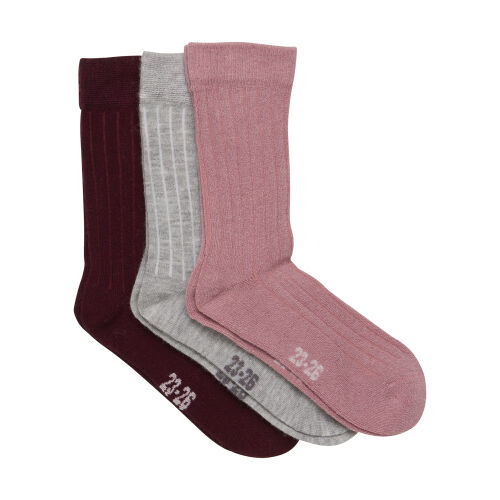 Minymo Wolle-Viskose Socken 3-er pack 5980-518 rosa/grau/bordeaux