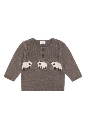 Hust & Claire Strickpullover Pil Wool Sheep 420021-3232 Schafe braun